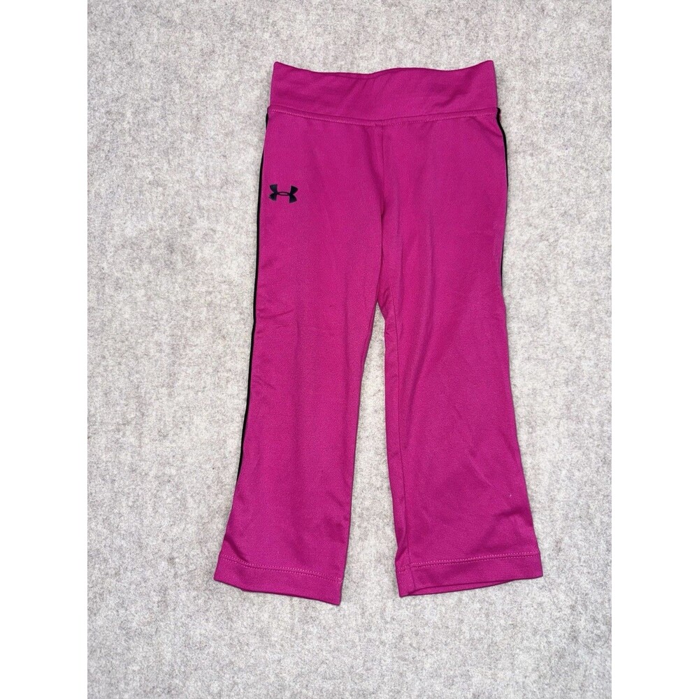 Under Armour Girls 2T Dark Pink Leggings Straight Leg Black Stripe On Side